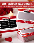 Date Night Box with 52 creative couples challenges, scratch-off surprise cards, and romantic activities for married couples, new relationships, or long-term partners. Features helpful icons to choose budget-friendly, at-home date night ideas, spontaneous games, and flirty couple experiences. Great as a unique gift for boyfriends, engagement gift, honeymoon keepsake, or anniversary gift for wife. Add fun, laughter, and bonding to your relationship routine.