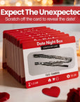 Scratch-off date night card game for couples featuring creative and romantic ideas. Perfect for married couples, dating couples, or new relationships. Date Night Box includes 52 unique, fun, and spontaneous date ideas designed to spark connection and laughter. Great anniversary gift, wedding gift, Valentine’s Day gift, or romantic birthday gift. A must-have couples activity, relationship builder, or romantic gift for him or her to enjoy quality time together at home.